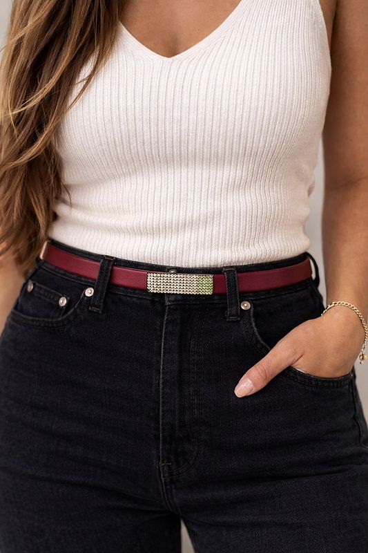 Dámsky kožený opasok SWAROVSKI GREEN, šírka 2cm, Vyrobené na Slovensku - Tmavo hnedý