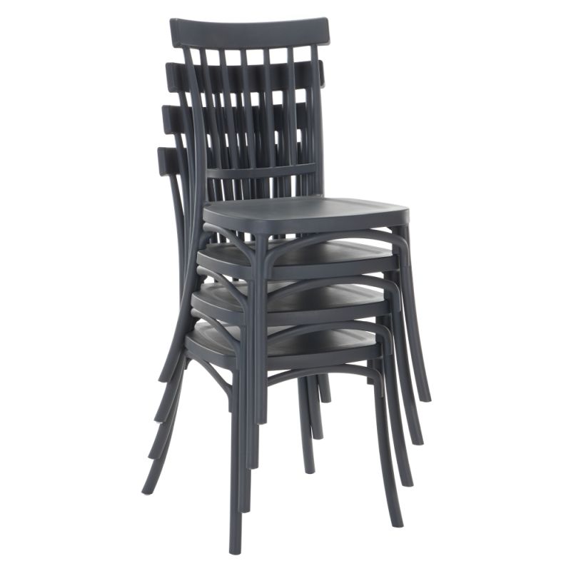 Stohovateľná stolička, tmavosivý plast, SAZEN NEW