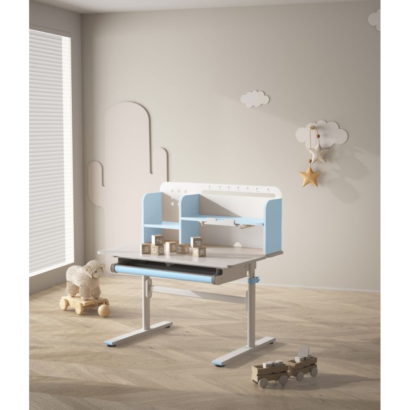 Rastúci písací stôl, 80x60cm, modrý, biely, ADAN