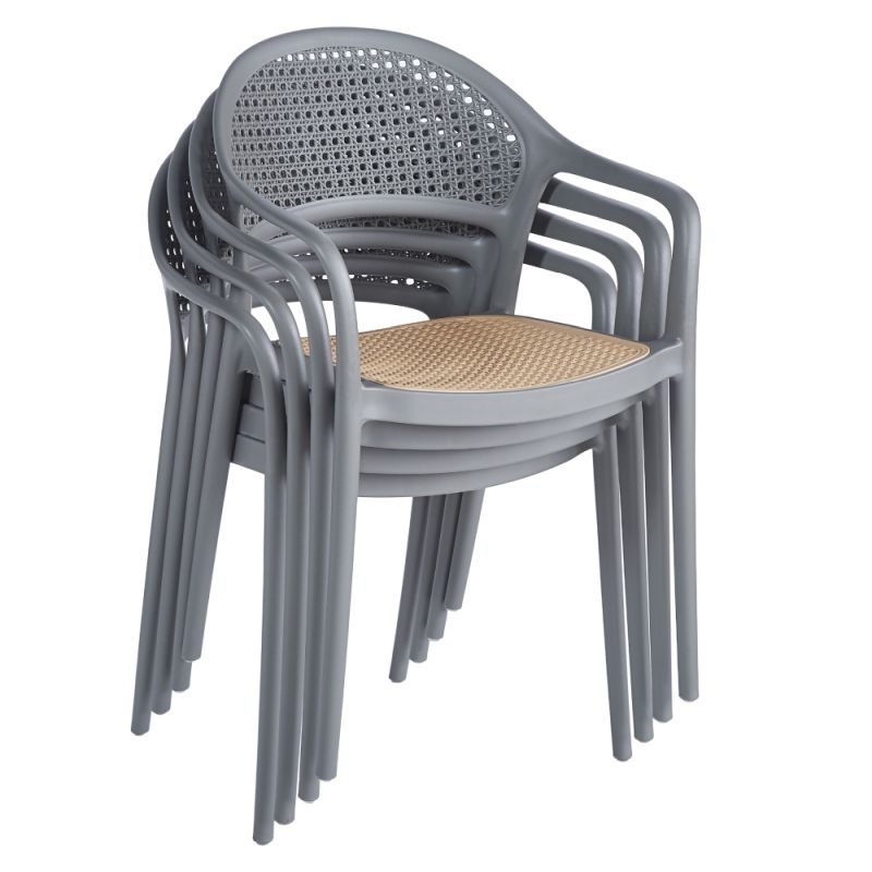 Stohovateľná stolička, sivá, béžová, plast, LADIS