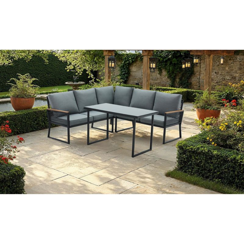 Záhradný set, sivá látka, čierny kov, FARLY