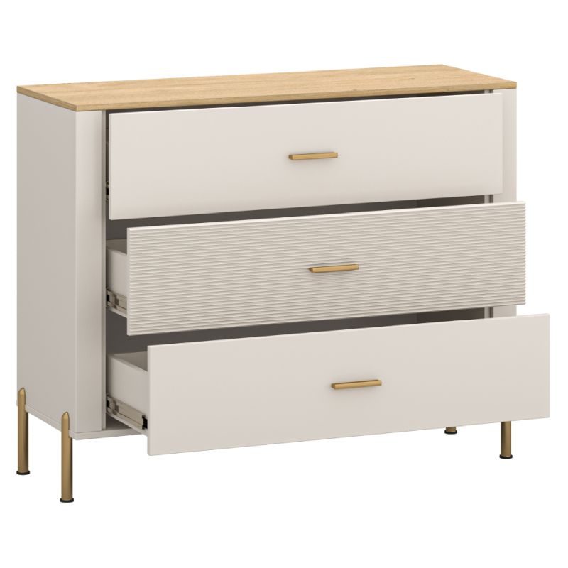 Komoda, 116cm, kašmír, dub kamenný, zásuvková, RUNOL 3S