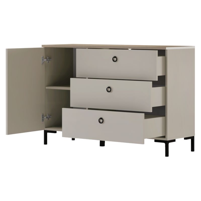 Komoda, 120cm, sivohnedá Taupe, dub silverjack, kombinovaná, DOMCA 1D3S