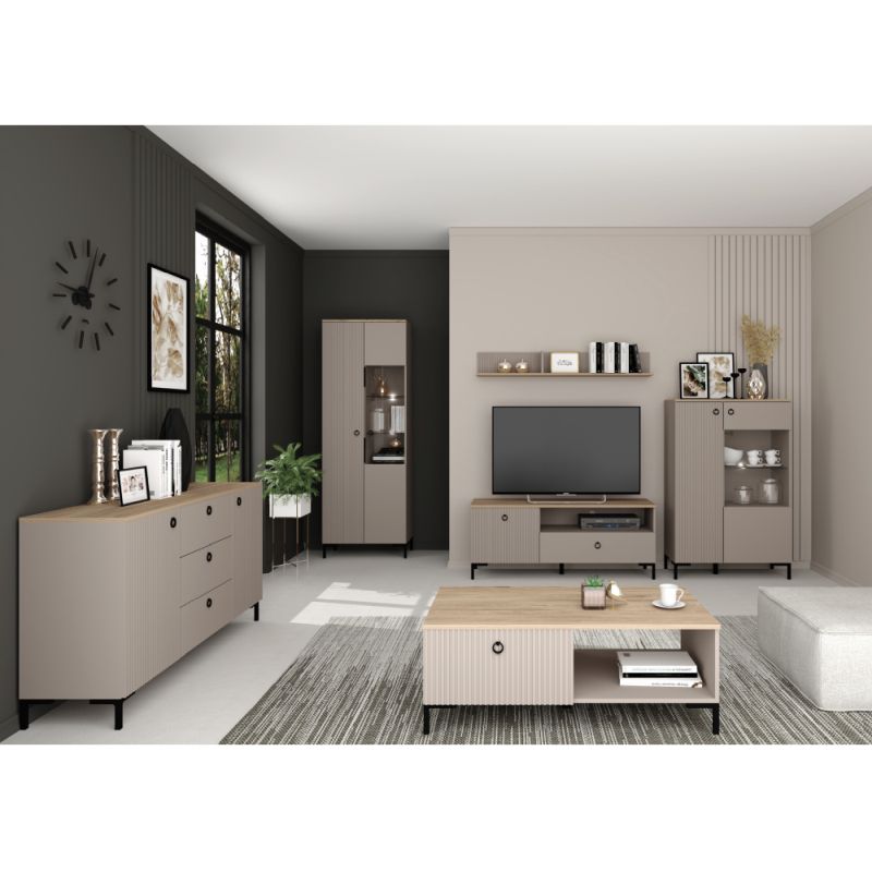 Komoda, 150cm, sivohnedá Taupe, dub silverjack, kombinovaná, DOMCA 2D3S