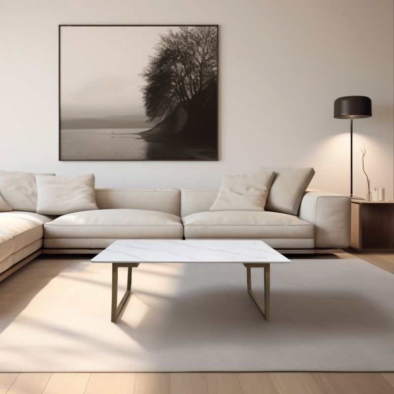 Konferenčný stolík, 120x60cm, biely mramor, buk, DEMIAN