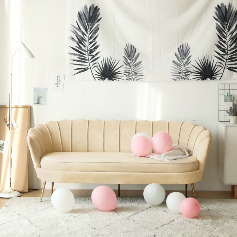 Luxusná pohovka, 3-sed, béžová Velvet látka, zlatá, NOBLEO TYP 2