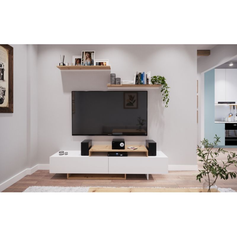 Obývacia stena, 180cm, biela, dub artisan, MILONA