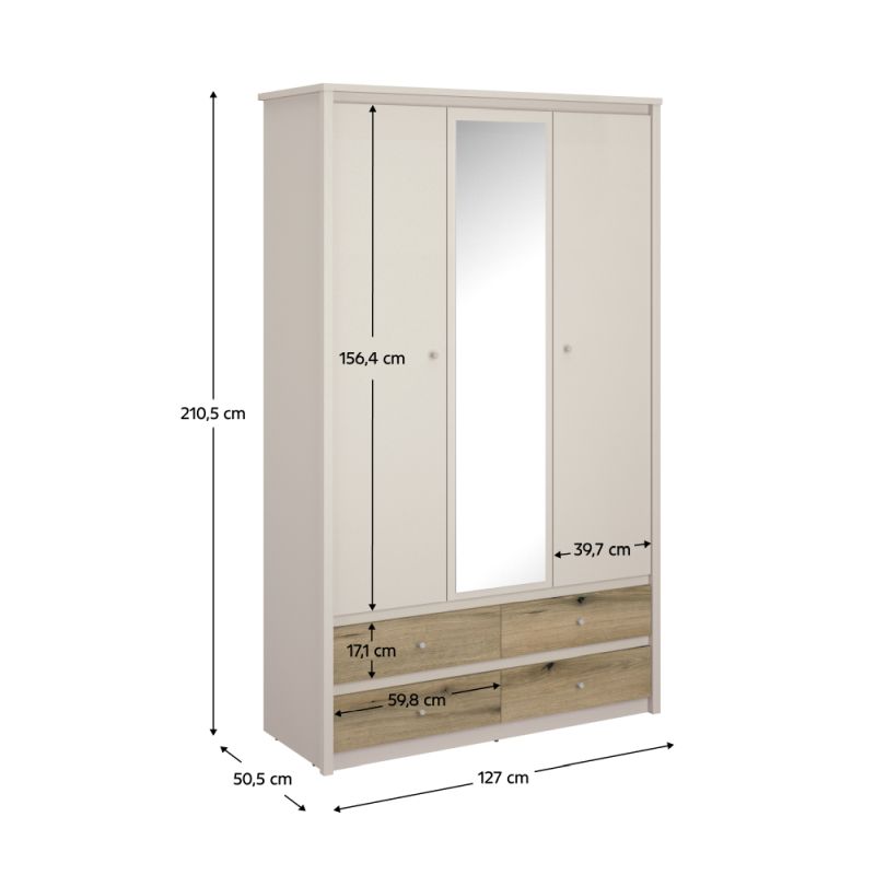 Skriňa, 127cm, kombinovaná, kašmír, dub evoke, zrkadlo, KAROS 3D4S