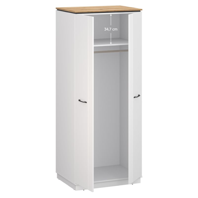Skriňa, 85cm, vešiaková, biela, dub evoke, VELIS 2D
