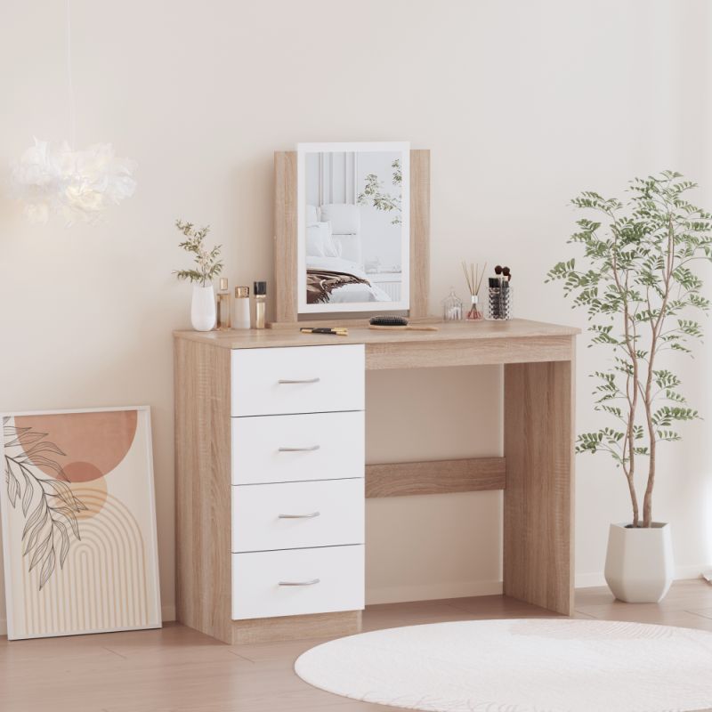 Toaletný stolík, 100cm, dub sonoma, biely, KLEVIS