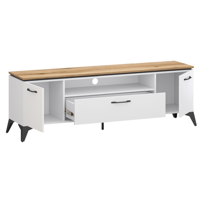 TV stolík, 175cm, biely, dub evoke, VELIS 2D1S