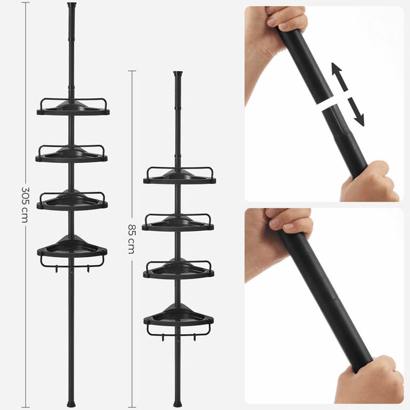 Kúpeľňová polica, 25cm, plast, čierny, AKP-E1001 BK