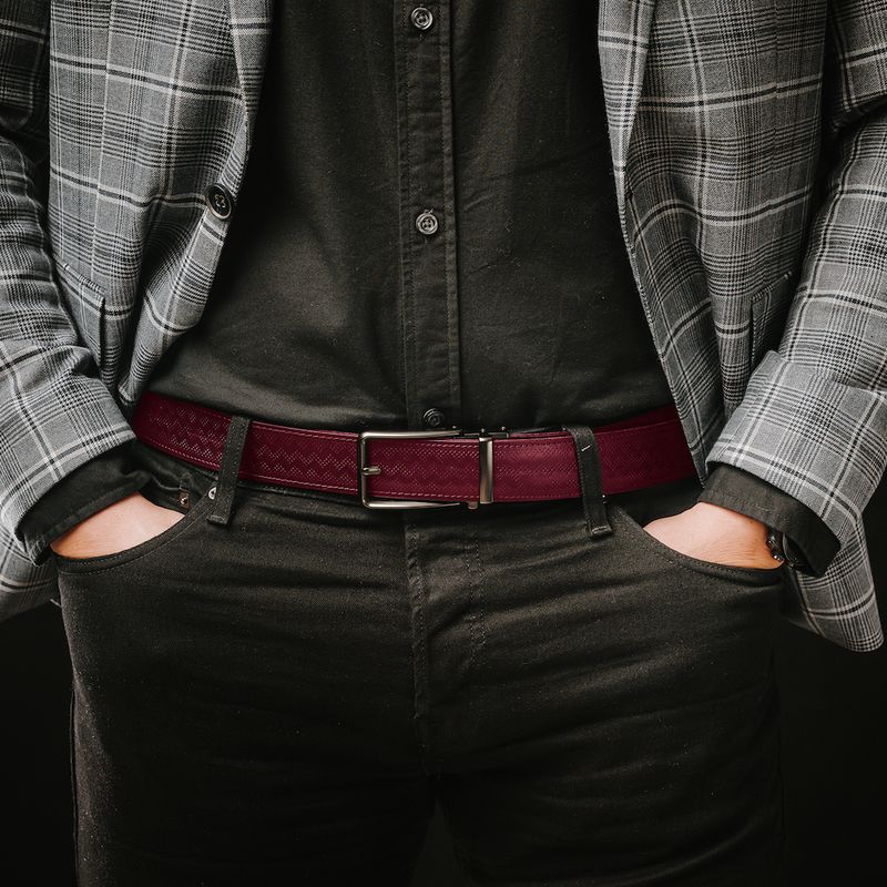 Kožený opasok BLACK CLOSE, Bordový