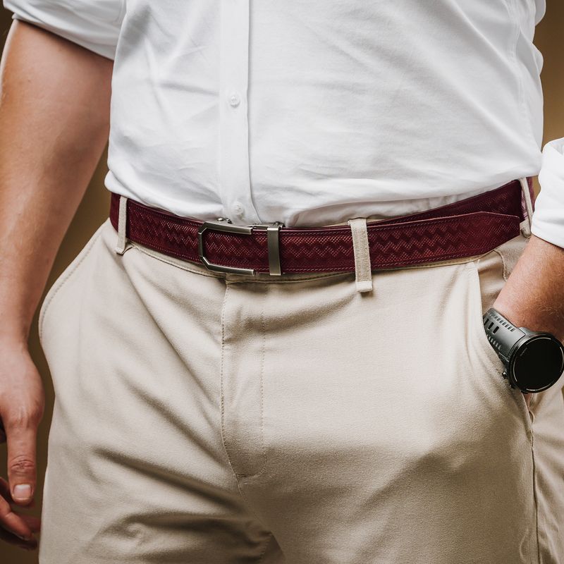 Kožený opasok NICKEL GAP – automatická pracka, limitovaná edícia (bordový)