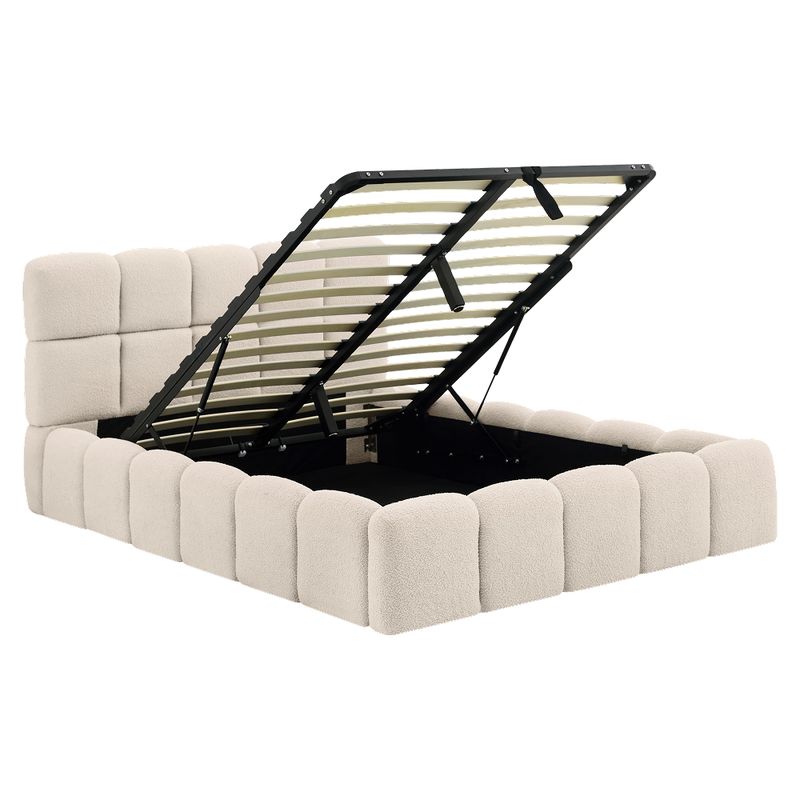 Posteľ, 140x200, s roštom, úložný priestor, béžová látka, SORELA