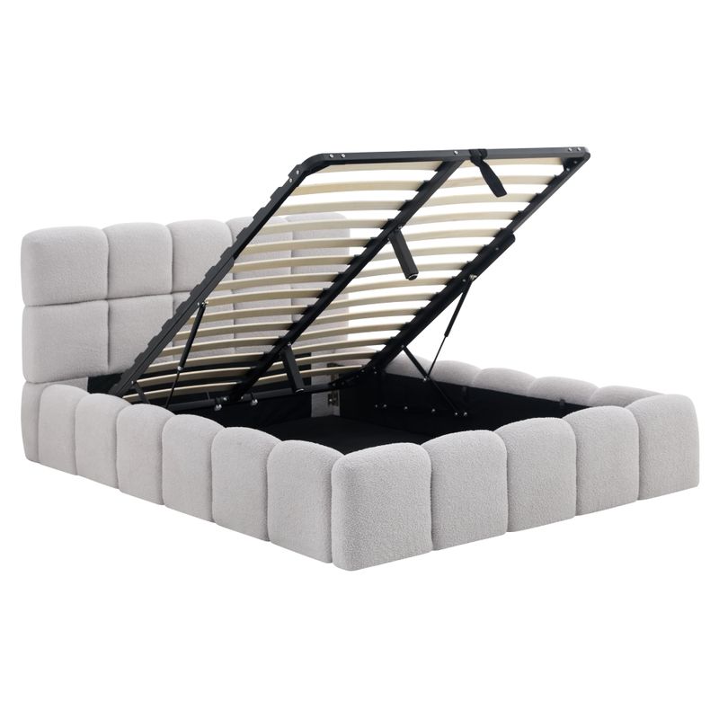 Posteľ, 140x200, s roštom, úložný priestor, sivá látka, SORELA