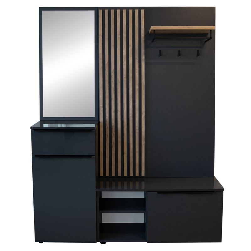 Predsieňová zostava, 150cm, antracit lesk, dub artisan, ALIVA V2