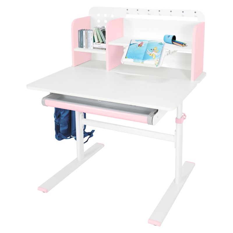 Rastúci písací stôl, 80x60cm, ružový, biely, ADAN