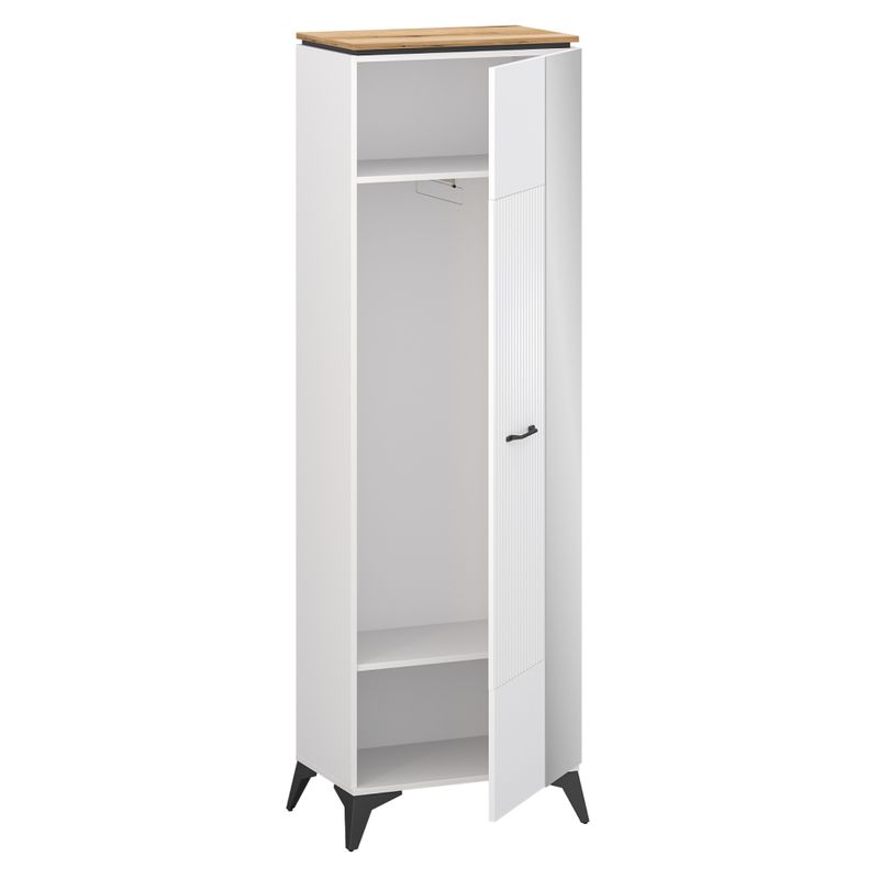 Skriňa, 63cm, vešiaková so zrkadlom, biela, dub evoke, VELIS 1D