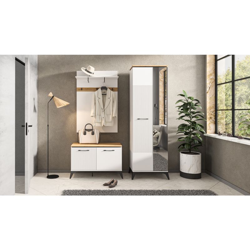 Vešiaková stena 81cm, biela, dub evoke, VELIS