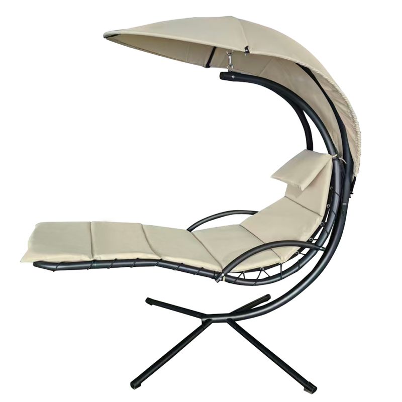 Záhradné hojdacie kreslo, béžová látka, čierny kov, SPAVIN 2 NEW