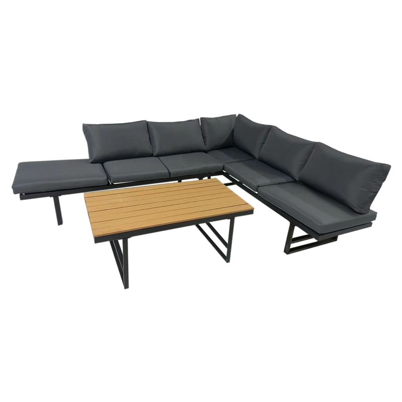 Záhradný set, tmavosivá látka, čierny, prírodný, ILARIA