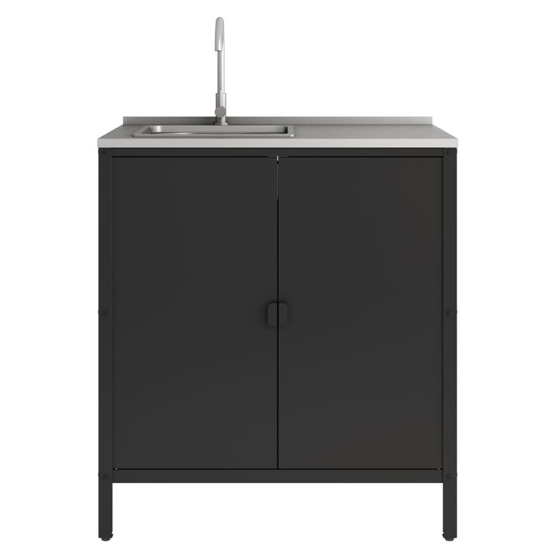 Záhradná kuchynská skrinka s drezom, 80cm, oceľ čierna, INES TYP 5