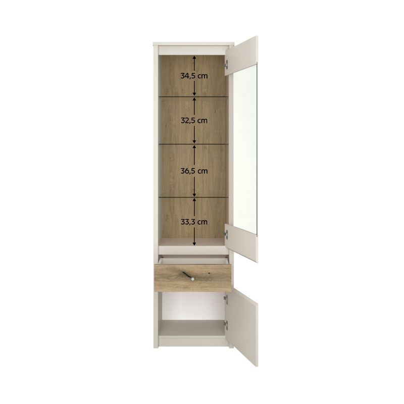 Vitrína, 56cm, kašmír, dub evoke, KAROS 1D1W1S
