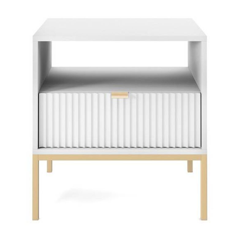 Nočný stolík, 54cm, biely, zlatý, NOVA GOLD S54