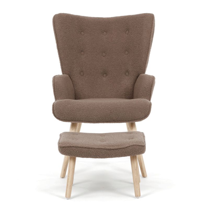 Relaxačné kreslo, ušiak, hnedá látka bouclé, AK-319 BR2