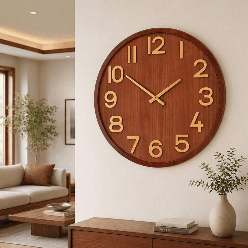 Hodiny nástenné, pr. 60 cm, drevo a MDF, imitácia dyhy, HW4020