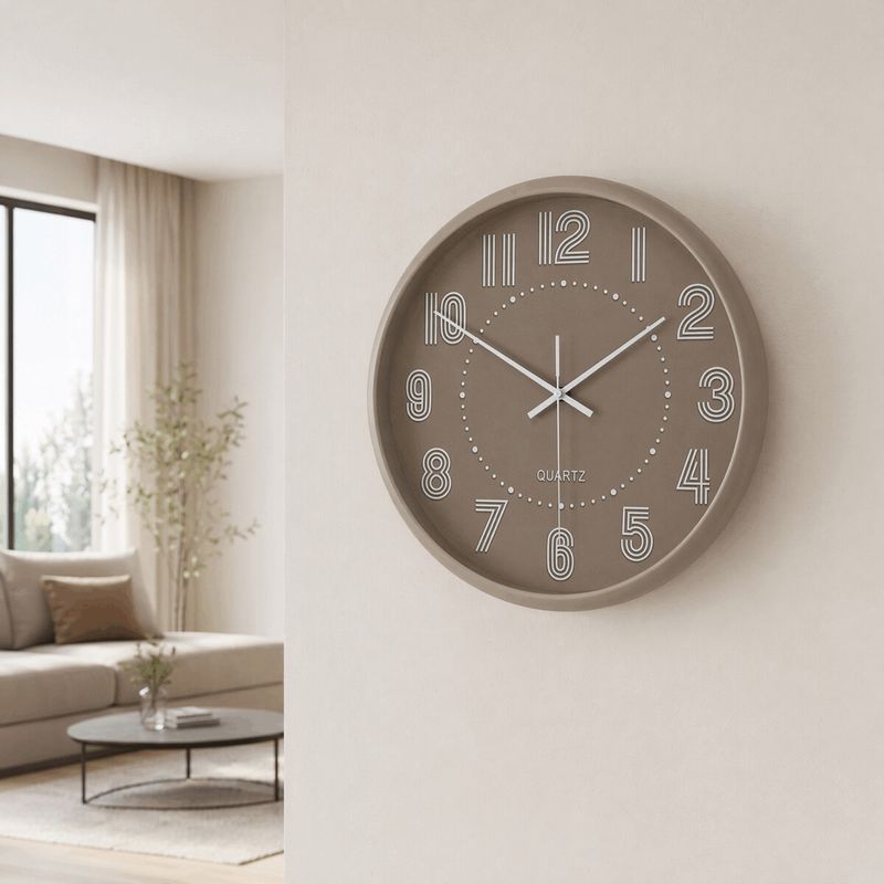 Hodiny nástenné, pr. 41 cm, plastové, pruhované číslice, hnedé, HW4025 BR