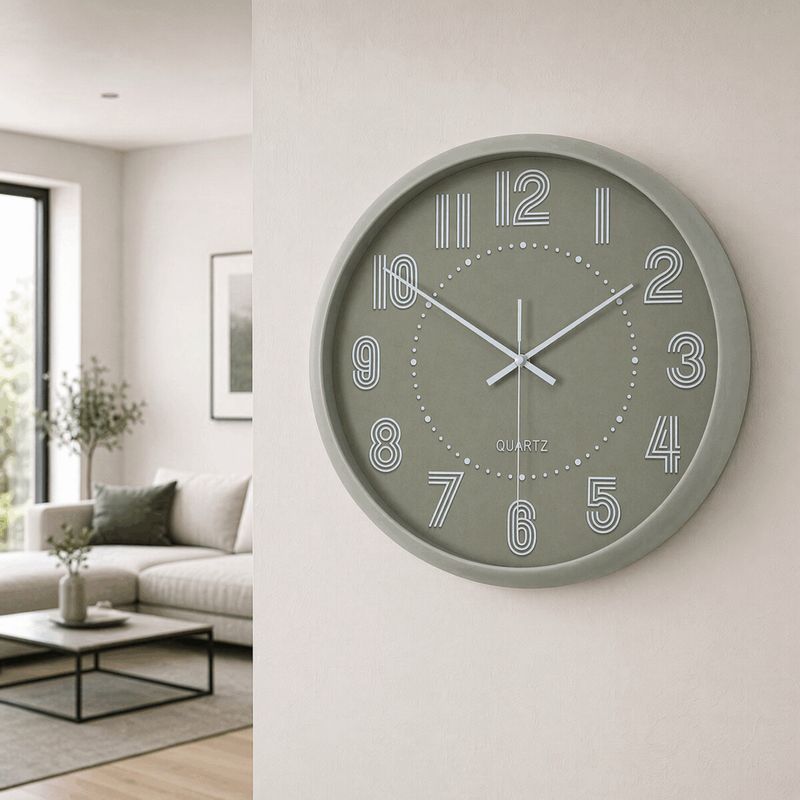 Hodiny nástenné, pr. 41 cm, plastové, pruhované číslice, zelené, HW4025 GRN