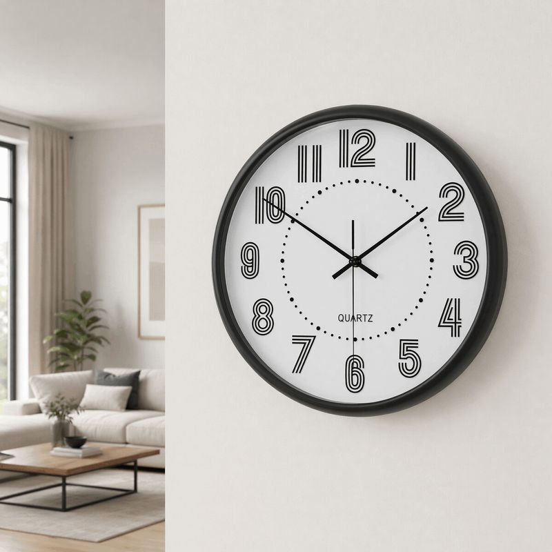Hodiny nástenné, pr. 41 cm, plastové, pruhované číslice, biele, HW4025 WT