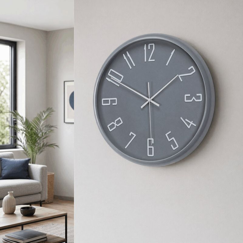 Hodiny nástenné, pr. 41 cm, plastové, biele číslice, sivé, HW4026 GREY