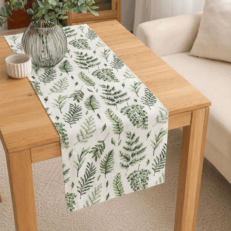 Behúň mix zelených listov, 100% polyester, 40x150cm, UBR127-2
