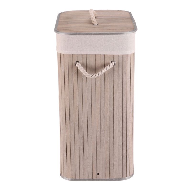 Kôš na prádlo, 40cm, bambusový, s vekom, sivý, DB2001 GREY