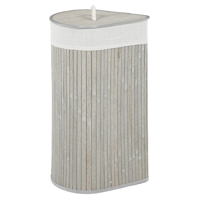 Kôš na prádlo, 35cm, bambusový, rohový s vekom, sivý, DB2002 GREY