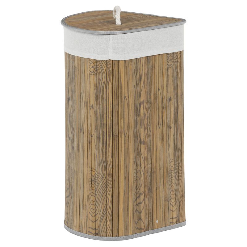 Kôš na prádlo, 35cm, bambusový, rohový s vekom, sivohnedý, DB2002 GREY-DK