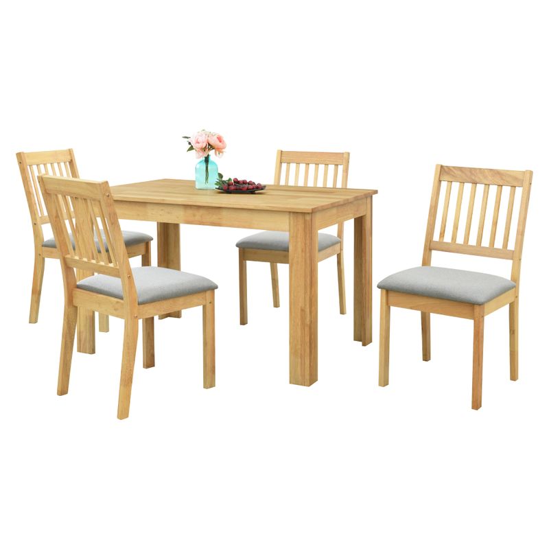 Jedálenský set 1+4, 120x80cm, drevo prírodné, látka sivá, TEDRO