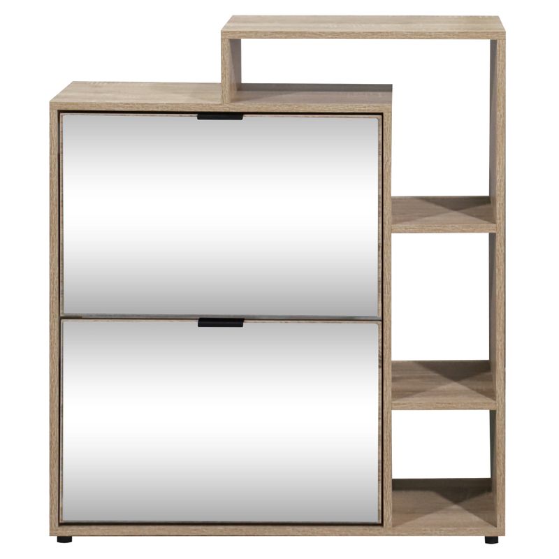 Výklopný dvojradový botník, 80cm, so zrkadlom, dub sonoma, KENTIN TYP 1