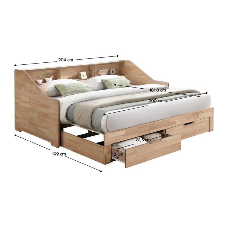 Rozkladacia posteľ s úložným priestorom, 90-180x200, prírodná, MONETA