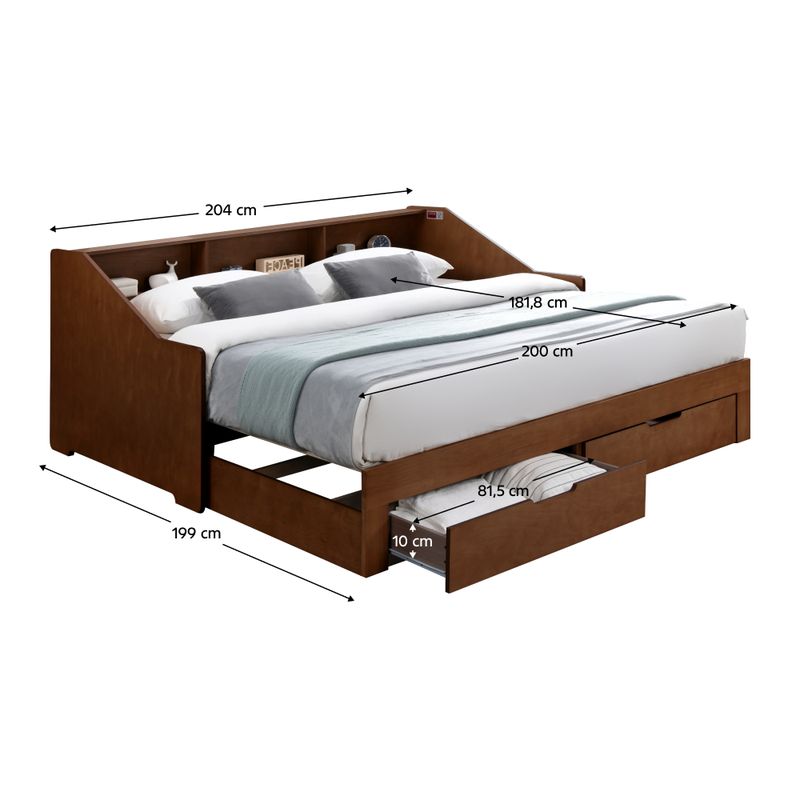 Rozkladacia posteľ s úložným priestorom, 90-180x200, orech, MONETA