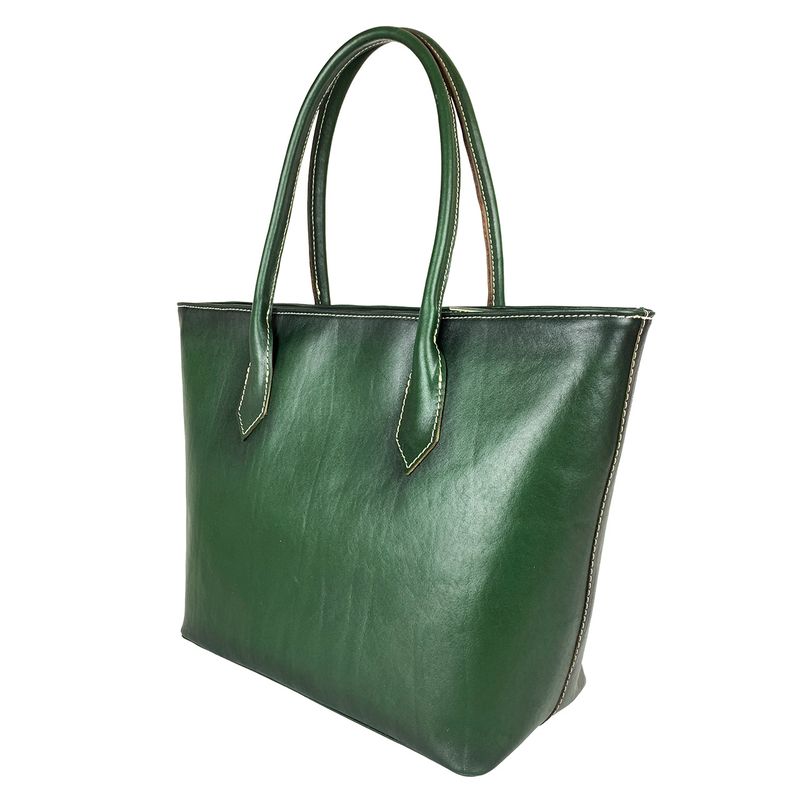 Kožená dámska kabelka SHOPPER ručne tamponovaná a tieňovaná v zelenej farbe