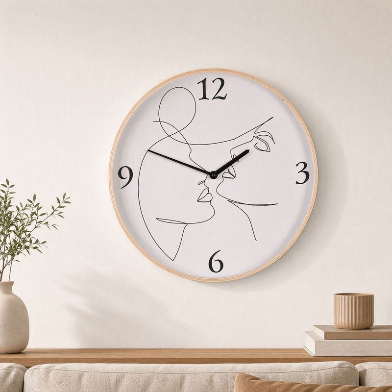 Hodiny nástenné, MDF a drevený rám, motív tvárí, 40cm, HA1743
