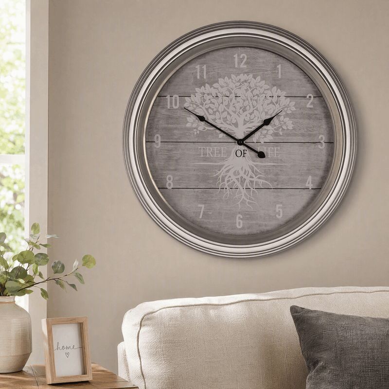 Hodiny nástenné, MDF, sklo a kovový rám, strom života, 58cm, HA1759