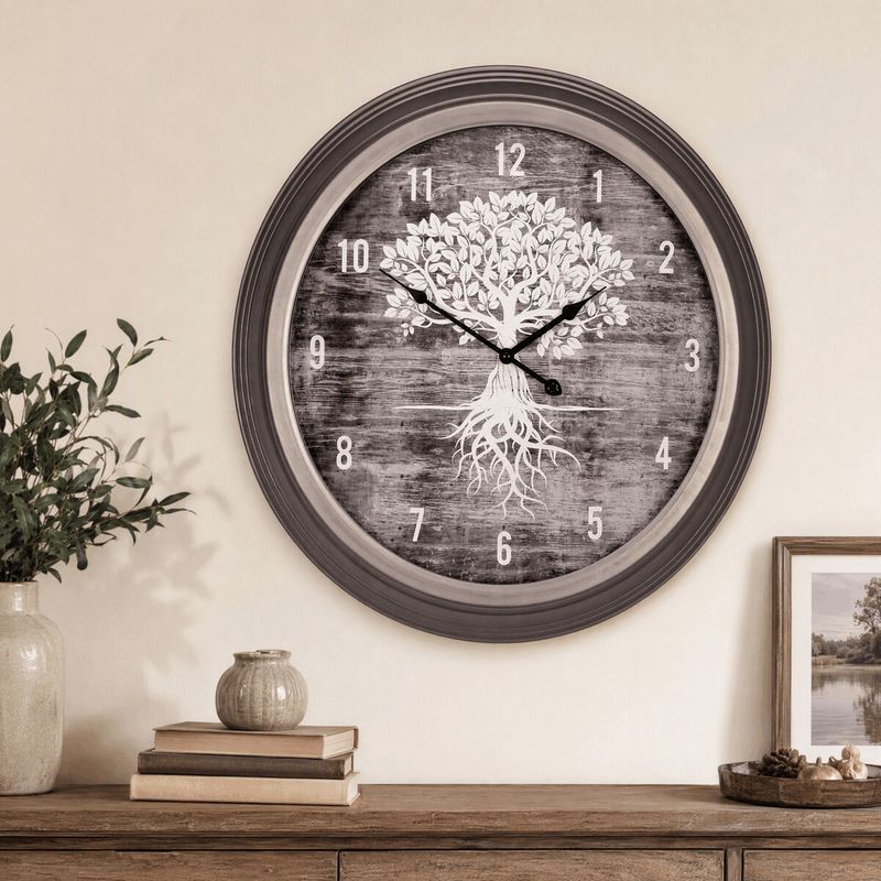 Hodiny nástenné, MDF, sklo a kovový rám, strom života, 58cm, HA1766