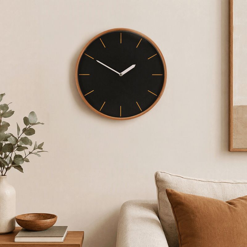 Hodiny nástenné, MDF a drevený rám, čierne, 32cm, HA1802