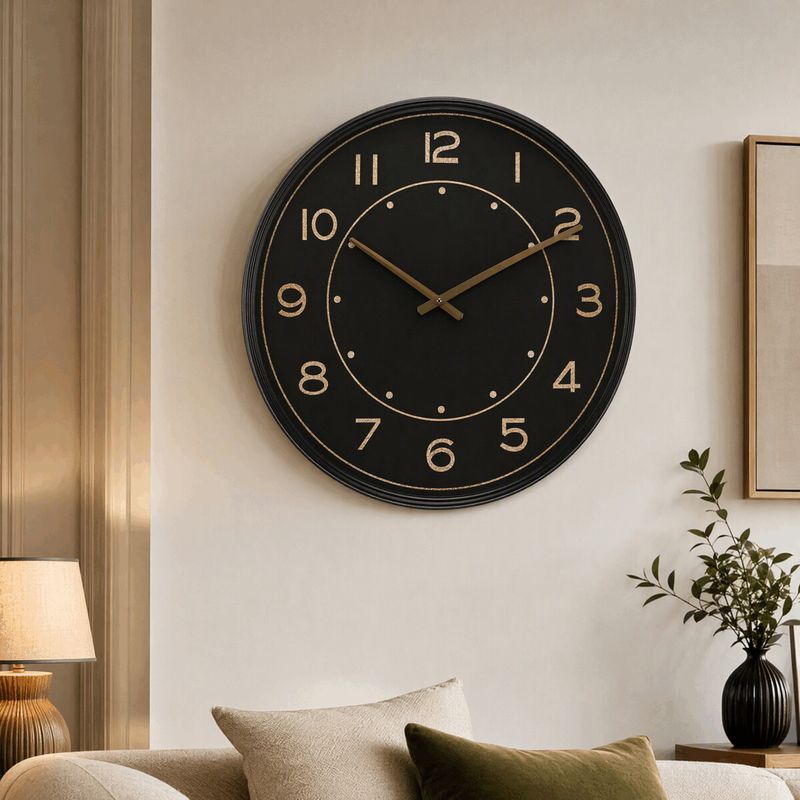 Hodiny nástenné, kovové, čierne so zlatými číslami, 60cm, HW4002