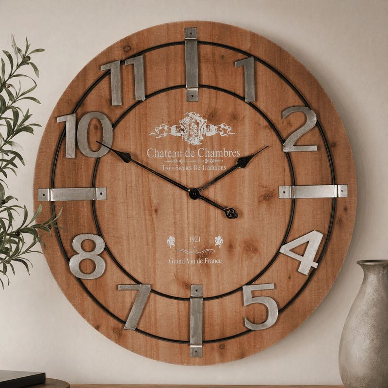 Hodiny nástenné, MDF s imitáciou dyhy, kovové číslice, 68cm, HW4010